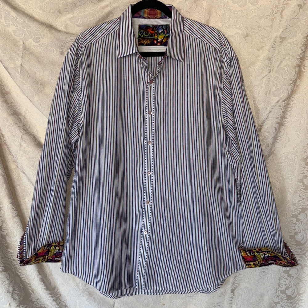 Men’s Robert Graham Shirt with  rainbow of colors. Like new.